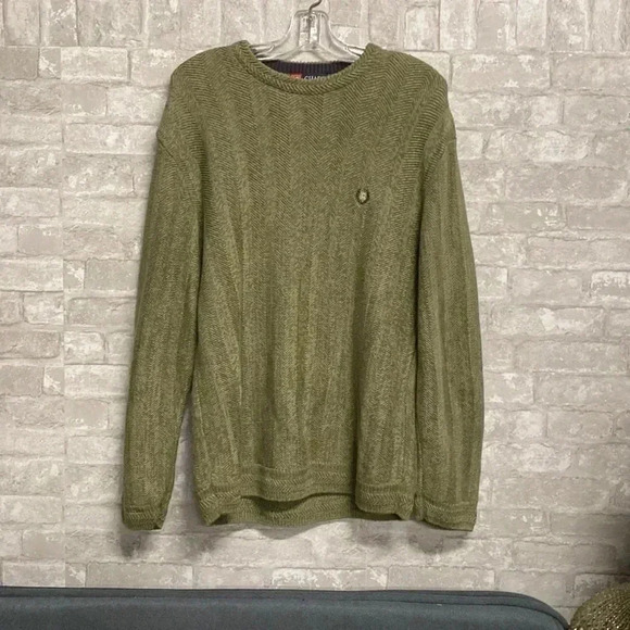 Men’s Chaps cotton green knit crew neck sweater - Picture 1 of 11